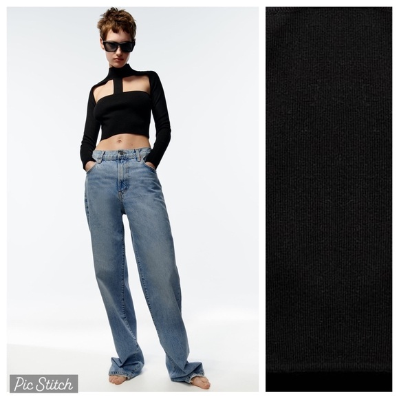 Zara Sweaters - NWT. Zara Black Cutout Turtleneck Cropped Sweater. Size M.